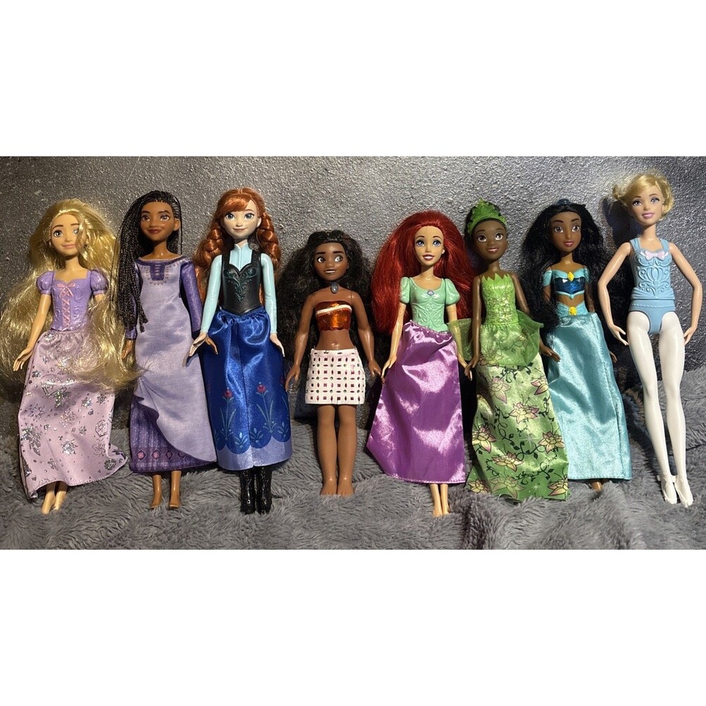 Mattel Lot Of 8 Disney Princess Dolls Rapunzel Ariel Tiana Moana Cinderella Doll